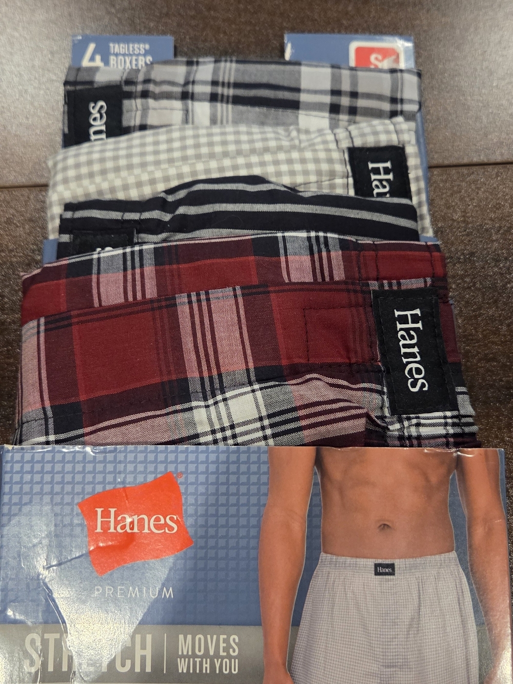 Hanes Premium Men'Small Stretch Woven Boxer 4-Pack Plaid Small NWT